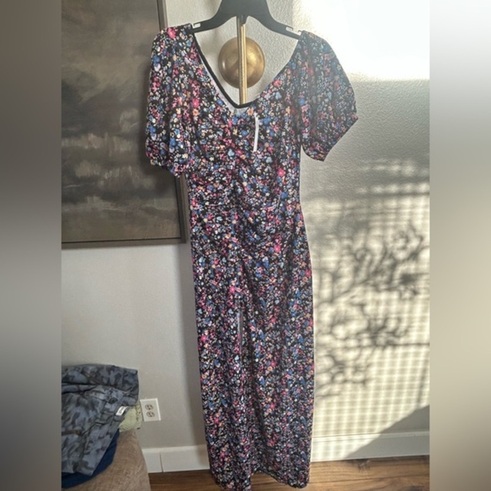 NWT Asos Floral Puff-Sleeve Maxi Dress - Black Floral